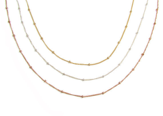 Set of 3 Layering Necklaces | Beaded Satellite Chain, Engraved Bar, Pendant & Hammered Disc